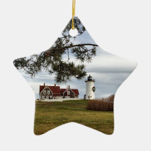 Weihnachten an Nobska Leuchtturm-Cape Keramik Ornament (Vorne)