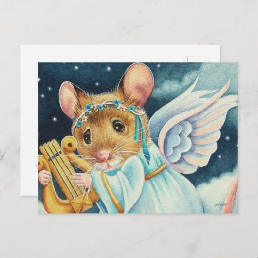 Weihnachten Angel Maus spielen Lyon Wasserfarbe Ku Postkarte (Vorne/Hinten)