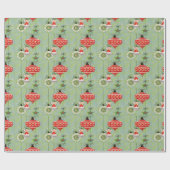 Weihnachten Angel Retro Ornamente auf Grün Geschenkpapier (Flach)