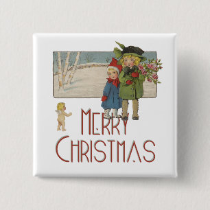 Weihnachten Antik Kinder Illustration 1920 Button