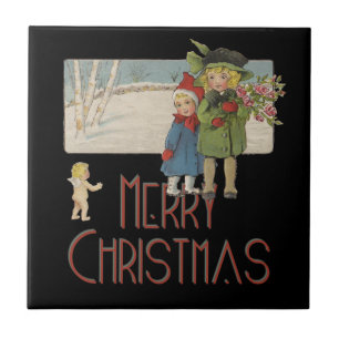 Weihnachten Antik Kinder Illustration 1920 Fliese