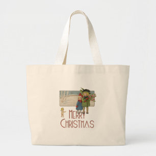 Weihnachten Antik Kinder Illustration 1920 Jumbo Stoffbeutel