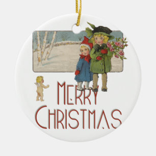 Weihnachten Antik Kinder Illustration 1920 Keramikornament