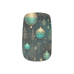 Weihnachten Aquamarine Goldbälle und Bäume Imitate Minx Nagelkunst