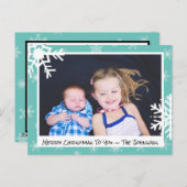 Weihnachten Aquamarine Schneeflocken Familienfotok Postkarte (Vorne/Hinten)