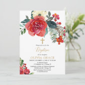 Weihnachten Aquarell florale elegante Taufe Einladung (Stehend Vorderseite)