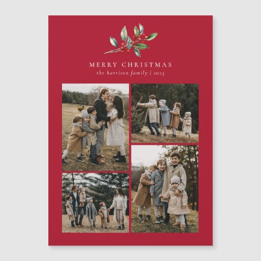 Weihnachten Aquarellblume 4 Foto Magnetkarte (Vorderseite)