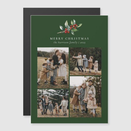 Weihnachten Aquarellblume 4 Foto Magnetkarte (Vorne/Hinten)