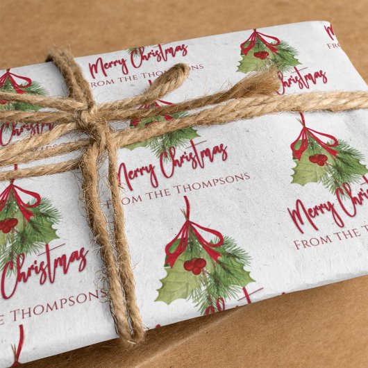 Weihnachten Aquarellgrün Rote Calligrafie Geschenkpapier Set