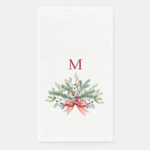 Weihnachten Aquarellgrün Rote Monogramm Serviette