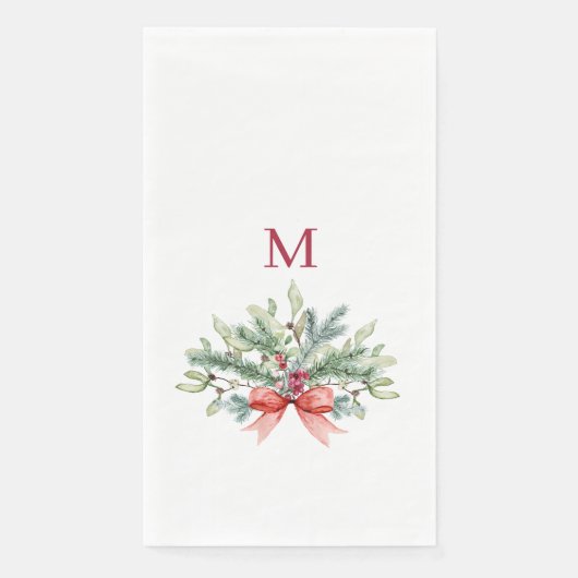 Weihnachten Aquarellgrün Rote Monogramm Serviette (Vorderseite)