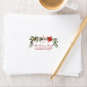 Weihnachten Aquarellkiefern Rote Poinsettia Adressaufkleber (Insitu)