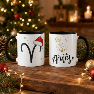 Weihnachten Aries Tierkreiszeichen Santa Hut Tasse