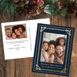Weihnachten Art Deco Foto Blau Gold Folien Feiertagspostkarte