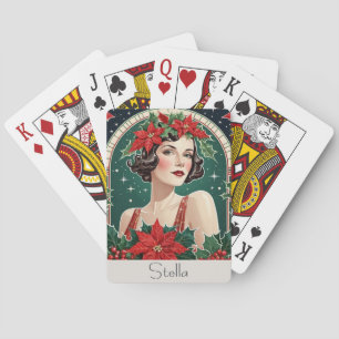 Weihnachten Art Deco inspiriertes Porträt Lady Ret Spielkarten