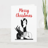 Weihnachten Art Deco Lady mit Perlen Black Transf (Vorderseite)