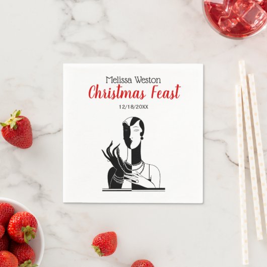 Weihnachten Art Deco Lady mit Perlen Black Transf Serviette (Beispiel)