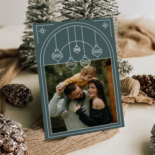 Weihnachten Art Deco Line Art Green Foto Einladung