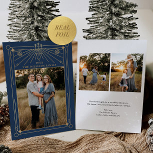 Weihnachten Art Deco Line Art Navy Blue Foto Gold Folien Feiertagskarte