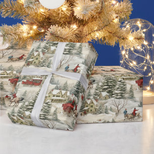 Weihnachten auf dem Lande im Vintage-Stil Geschenkpapier