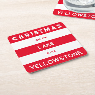 Weihnachten auf dem Red Nautical Strip Lake Rechteckiger Pappuntersetzer