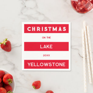 Weihnachten auf dem Red Nautical Strip Lake Serviette