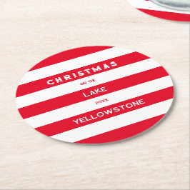 Weihnachten auf der Red Nautical Strip Round Runder Pappuntersetzer