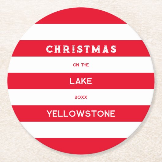 Weihnachten auf der Red Nautical Strip Round Runder Pappuntersetzer (Vorderseite)