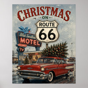 Weihnachten auf der Route 66 Vintage-Auto Blue Swa Poster