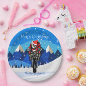 Weihnachten auf einem Motorrad in den Bergen Weihn Pappteller (Party)