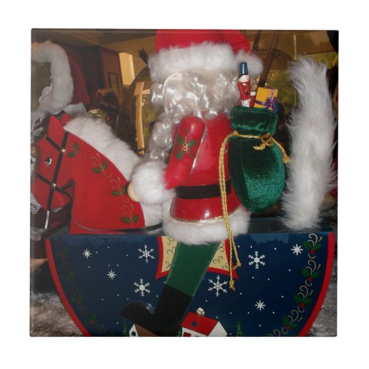 Weihnachten auf einem Pferd mit Schnee Kunst druck Fliese (Vorderseite)