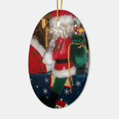 Weihnachten auf einem Pferd mit Schnee Kunst druck Keramikornament (Links)