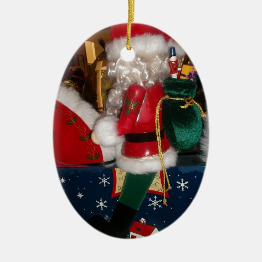 Weihnachten auf einem Pferd mit Schnee Kunst druck Keramikornament (Vorne)