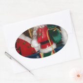 Weihnachten auf einem Pferd mit Schnee Kunst druck Ovaler Aufkleber (Umschlag)