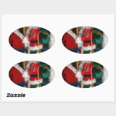 Weihnachten auf einem Pferd mit Schnee Kunst druck Ovaler Aufkleber (Blatt)