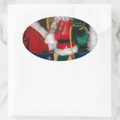 Weihnachten auf einem Pferd mit Schnee Kunst druck Ovaler Aufkleber (Tasche)