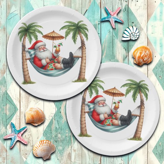 Weihnachten auf einer tropischen Insel mit Santa Pappteller