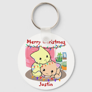 Weihnachten auf Matte, personalisierter Name Schlüsselanhänger