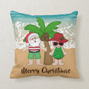 Weihnachten auf zwei Seiten am Kissen am Strand