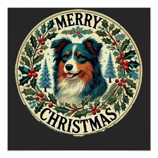 Weihnachten Australian Shepherd Poster (Vorderseite)