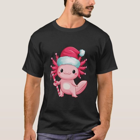 Weihnachten Axolotl Weihnachtsmannmütze Candy Cane T-Shirt (Vorderseite)