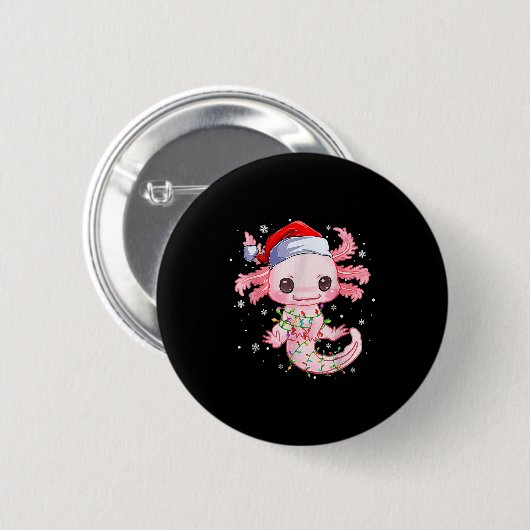 Weihnachten Axolotl Weihnachtsmannmütze Lights Jap Button (Vorne & Hinten)
