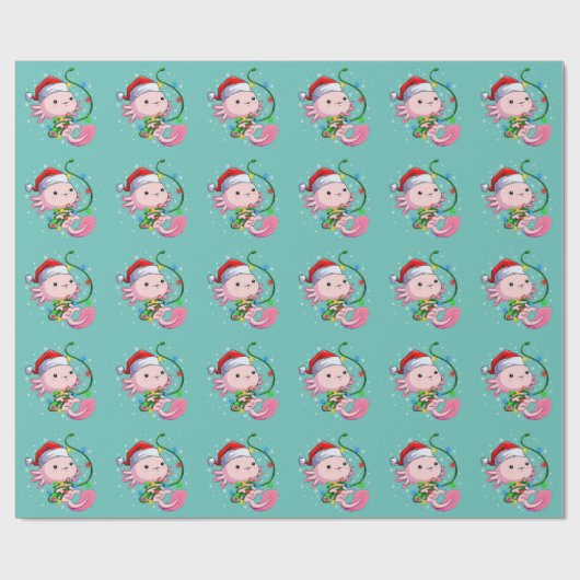 Weihnachten Axolotl Weihnachtsmannmütze Lights Jap Geschenkpapier (Flach)