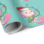Weihnachten Axolotl Weihnachtsmannmütze Lights Jap Geschenkpapier (Rolleneckpunkt)