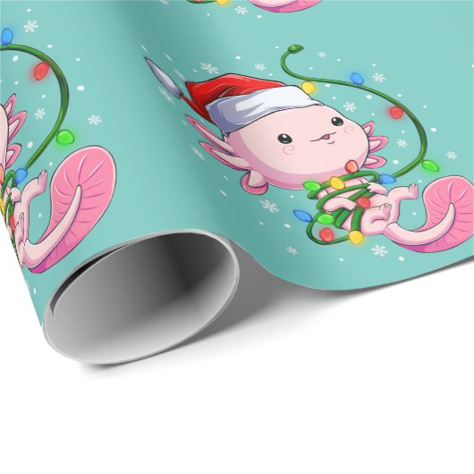 Weihnachten Axolotl Weihnachtsmannmütze Lights Jap Geschenkpapier (Rolleneckpunkt)