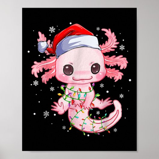 Weihnachten Axolotl Weihnachtsmannmütze Lights Jap Poster (Vorne)
