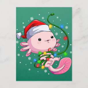 Weihnachten Axolotl Weihnachtsmannmütze Lights Jap Postkarte