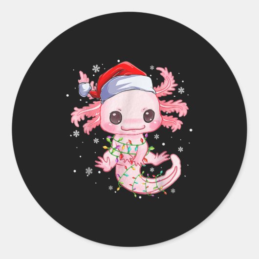 Weihnachten Axolotl Weihnachtsmannmütze Lights Jap Runder Aufkleber (Vorderseite)