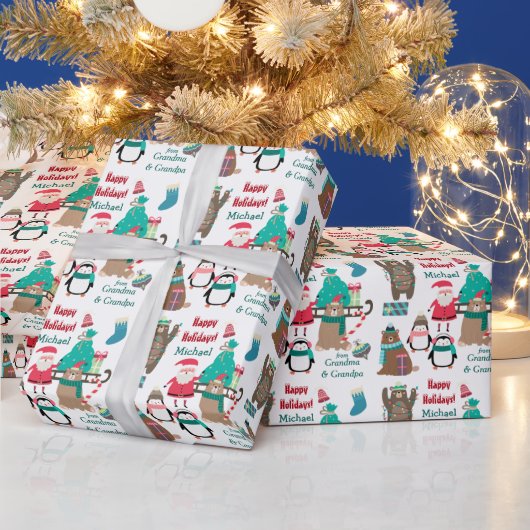Weihnachten, Bären und Pinguine Personalisiert Geschenkpapier (Feiertage)