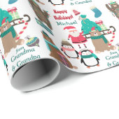 Weihnachten, Bären und Pinguine Personalisiert Geschenkpapier (Rolleneckpunkt)